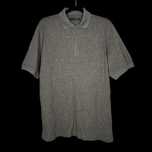 John Henry Mens Gray Textured Knit Quarter Zip Polo Shirt Size M